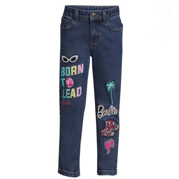 Barbie Girls Denim Jeans Big Girl Size 12 Embellished Patches - Picture 1 of 10